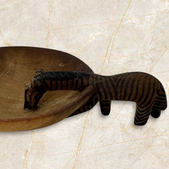 Carved Wood Decorative Bowl African Zebra Eclectic Safari Decor - Picture 5 of 9